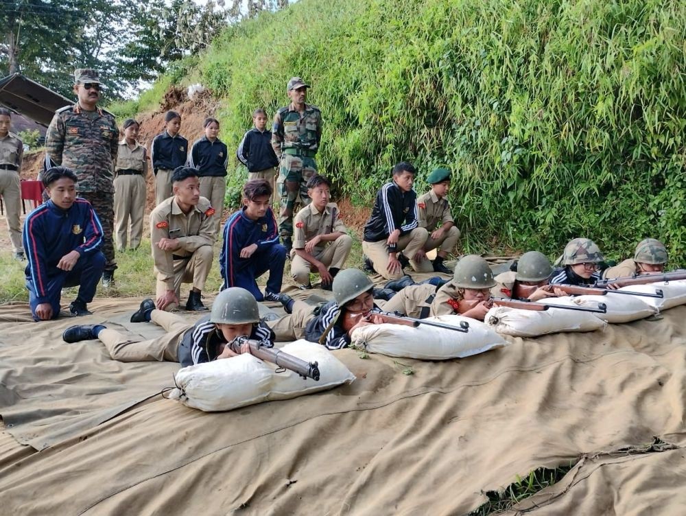 NCC cadets from schools and colleges in Mokokchung town practice their rifle shooting skills at the NCC shooting practice week at CRPF Range in Mokokchung.